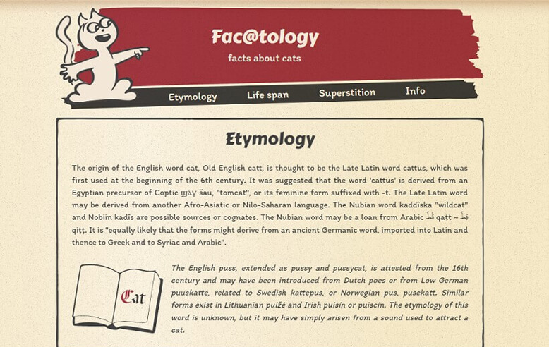 facatology web page screenshot