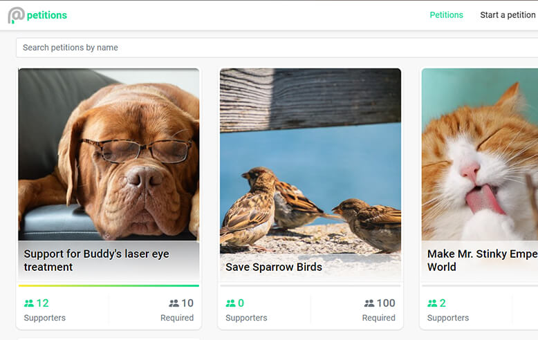 petitions platform screen